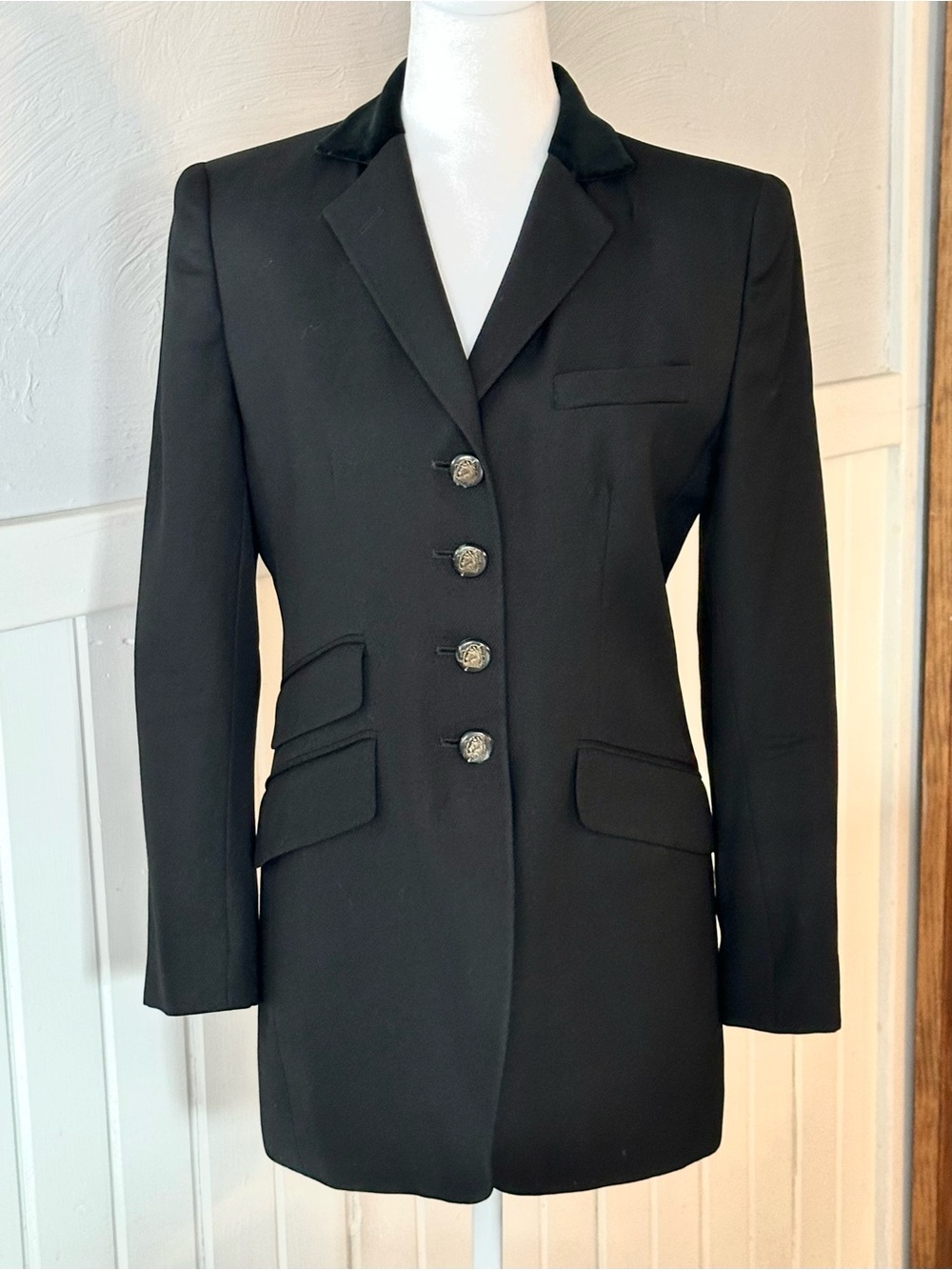 Lauren Ralph Lauren Vintage Equestrian Wool Blazer 6P Black Horse Crest Buttons